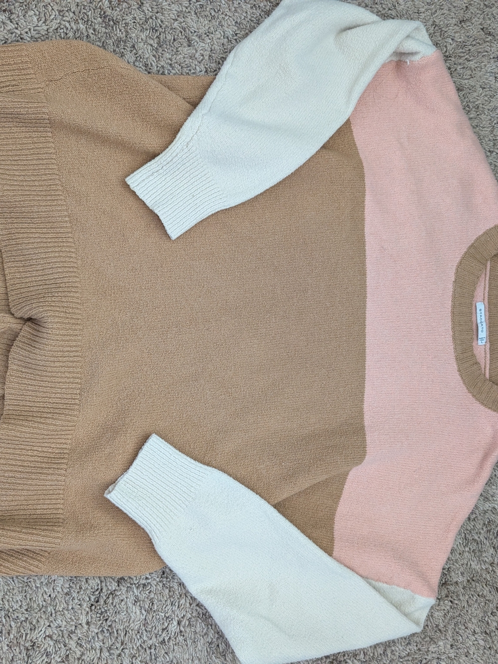 Staccato Beige, Pink & Cream Colorblock Crewneck Sweater